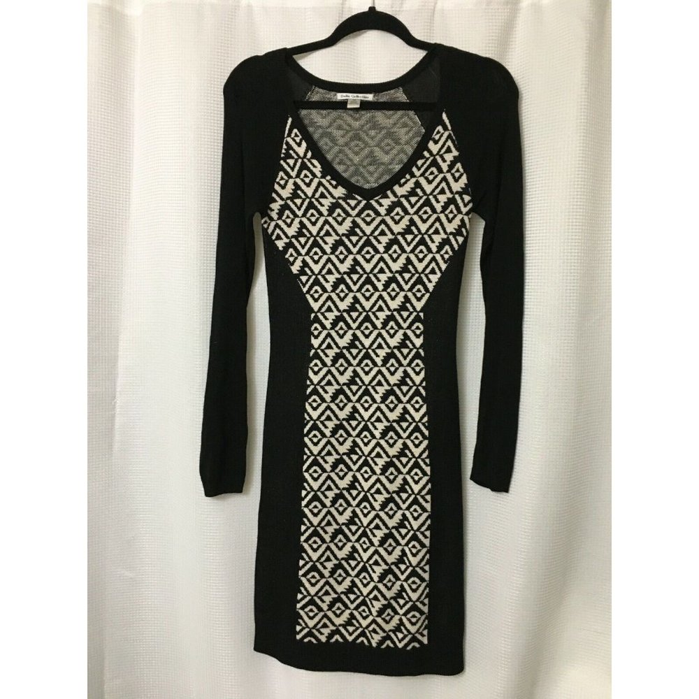 Dalia Collection Stretch Knit Dress Size XS Black Beige Sparkle Dressy D2